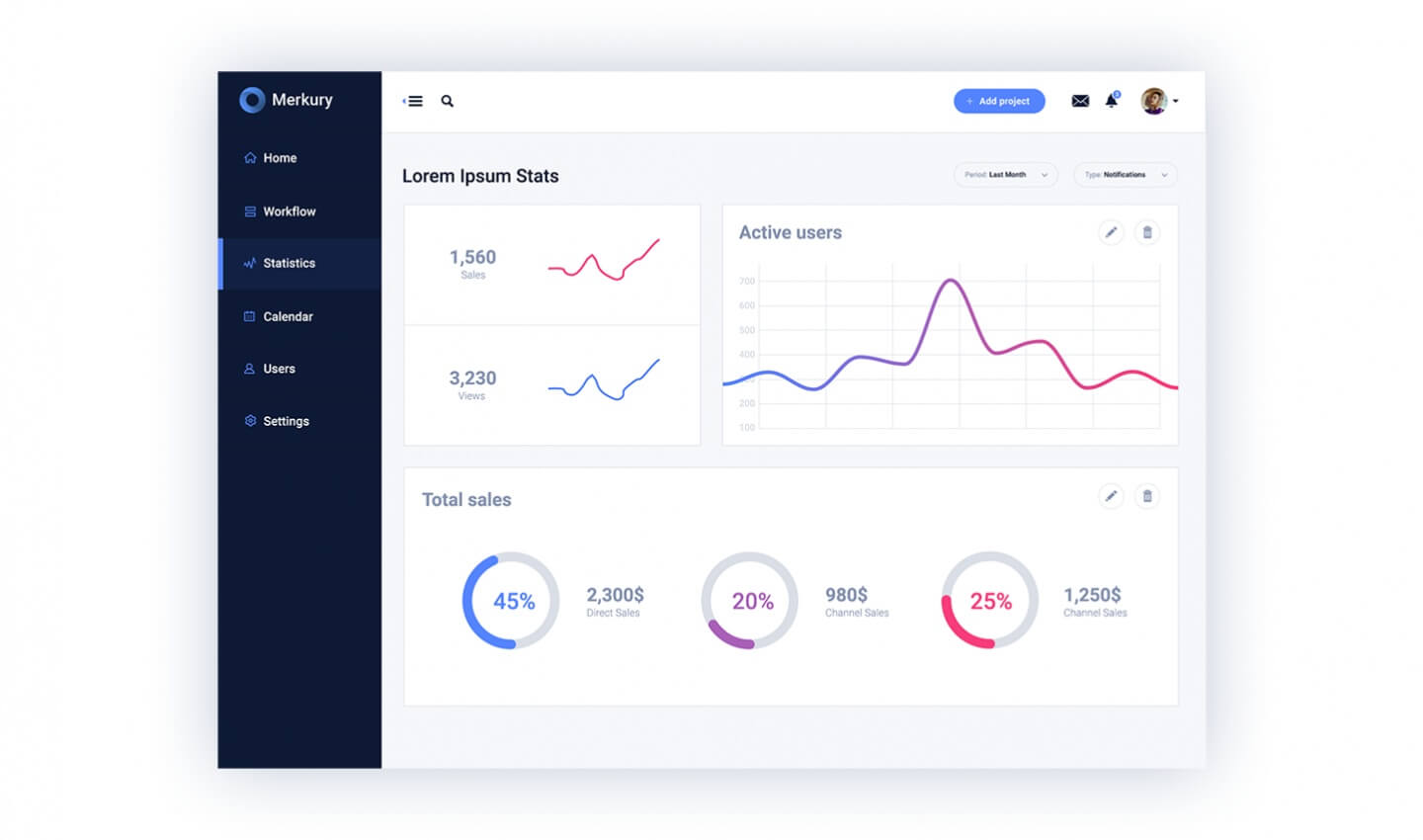Free UI Kit Merkury Dashboard - statistics