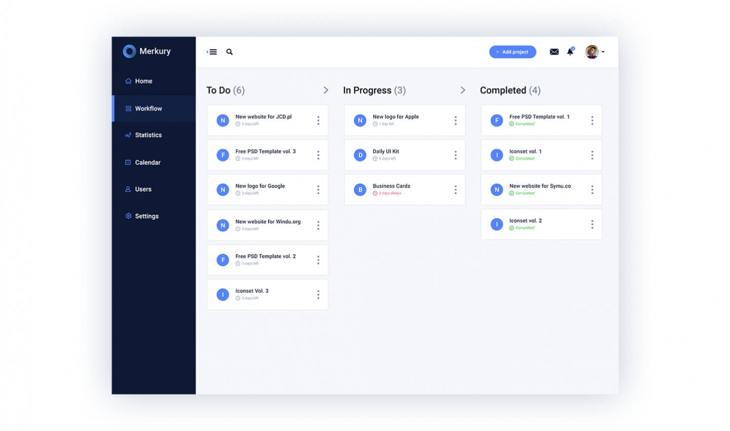 Free UI Kit Merkury Dashboard - workflow